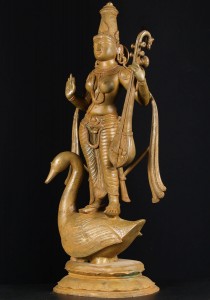 bronze saraswati with swan